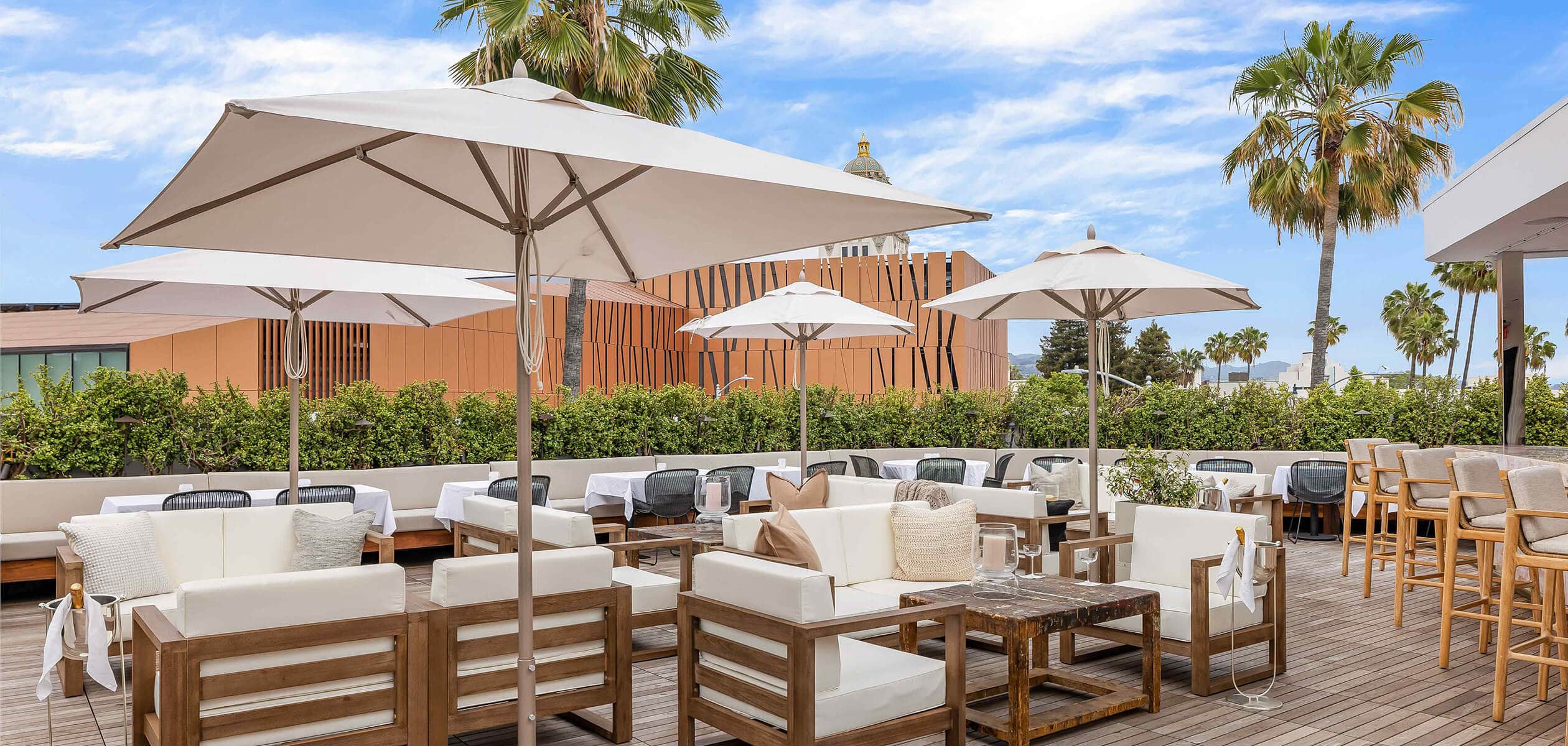 Lounge areas on the rooftop of Funke